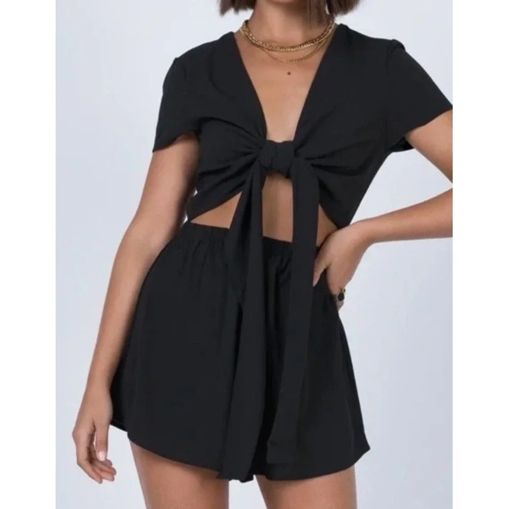 Princess Polly Ragnar‎ Tie Front Romper Black Size 4 Grunge Festival Boho